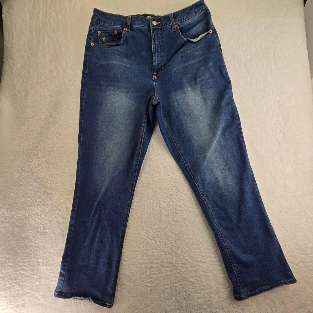 Frye Straight Stretch Womens Jeans Sz 10 33x27 Dark Festival Western Logo Denim